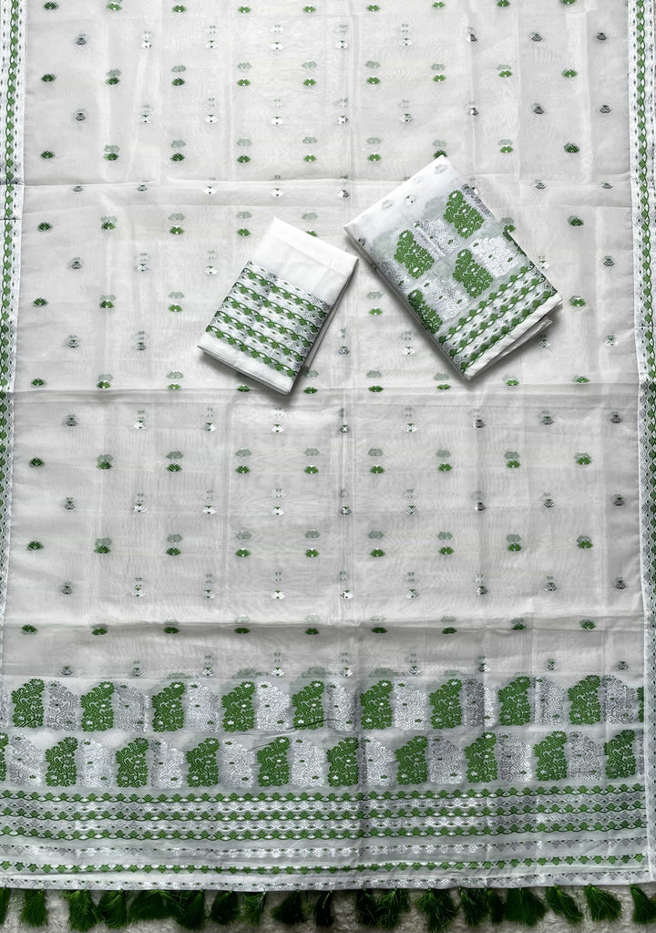 Ready-To-Wear Silver Jari Super Cotton Mekhela Art-Nuni Sador