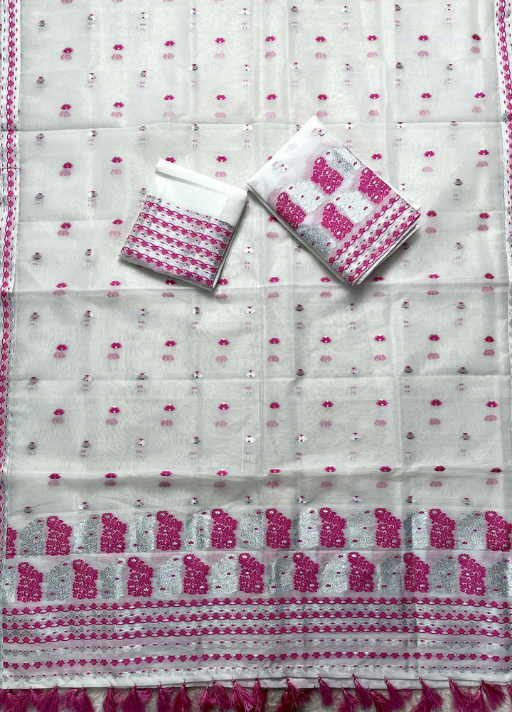 Ready-To-Wear Silver Jari Super Cotton Mekhela Art-Nuni Sador