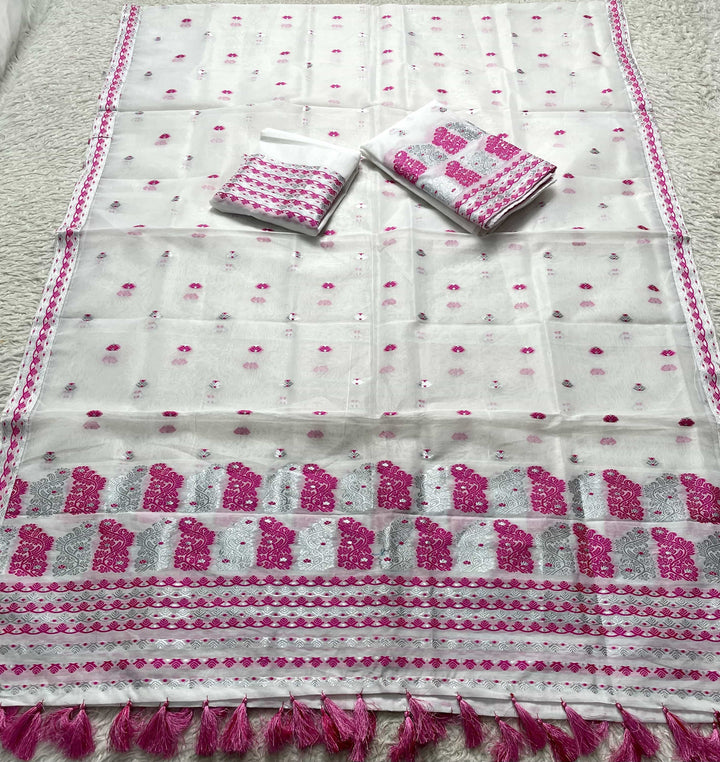 Ready-To-Wear Silver Jari Super Cotton Mekhela Art-Nuni Sador