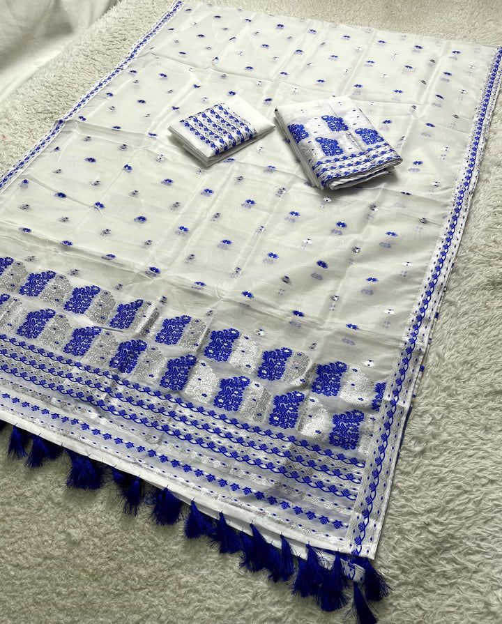 Ready-To-Wear Silver Jari Super Cotton Mekhela Art-Nuni Sador