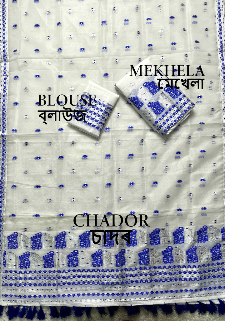 Ready-To-Wear Silver Jari Super Cotton Mekhela Art-Nuni Sador