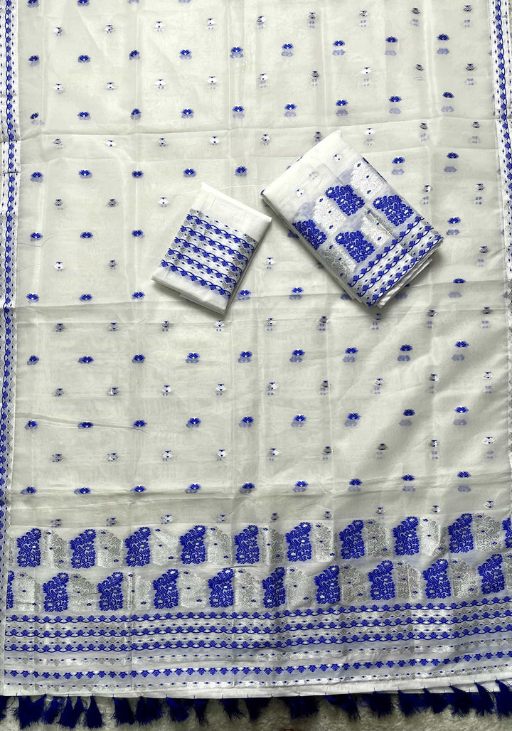 Ready-To-Wear Silver Jari Super Cotton Mekhela Art-Nuni Sador