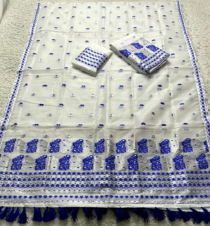 Ready-To-Wear Silver Jari Super Cotton Mekhela Art-Nuni Sador