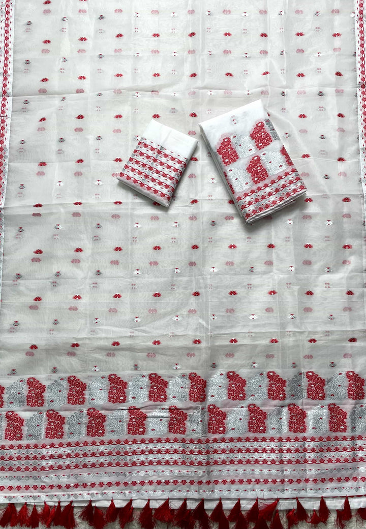 Ready-To-Wear Silver Jari Super Cotton Mekhela Art-Nuni Sador