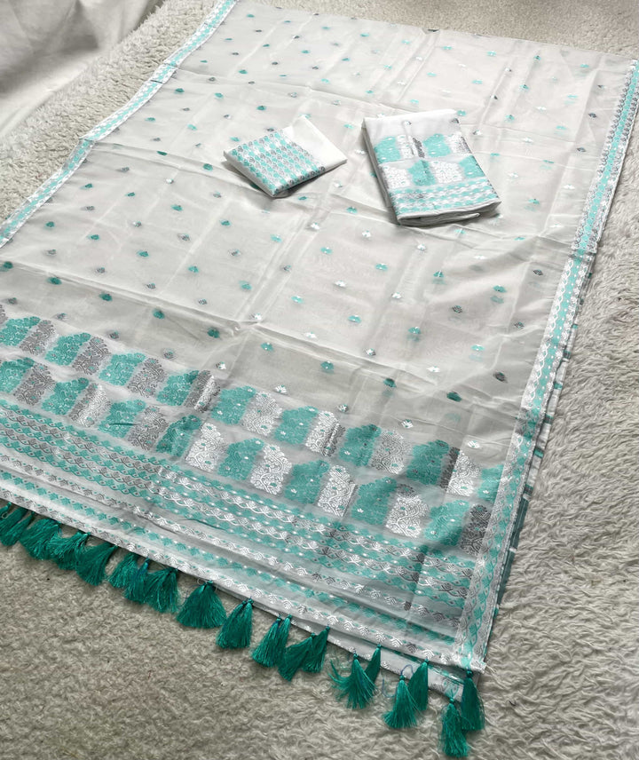 Ready-To-Wear Silver Jari Super Cotton Mekhela Art-Nuni Sador