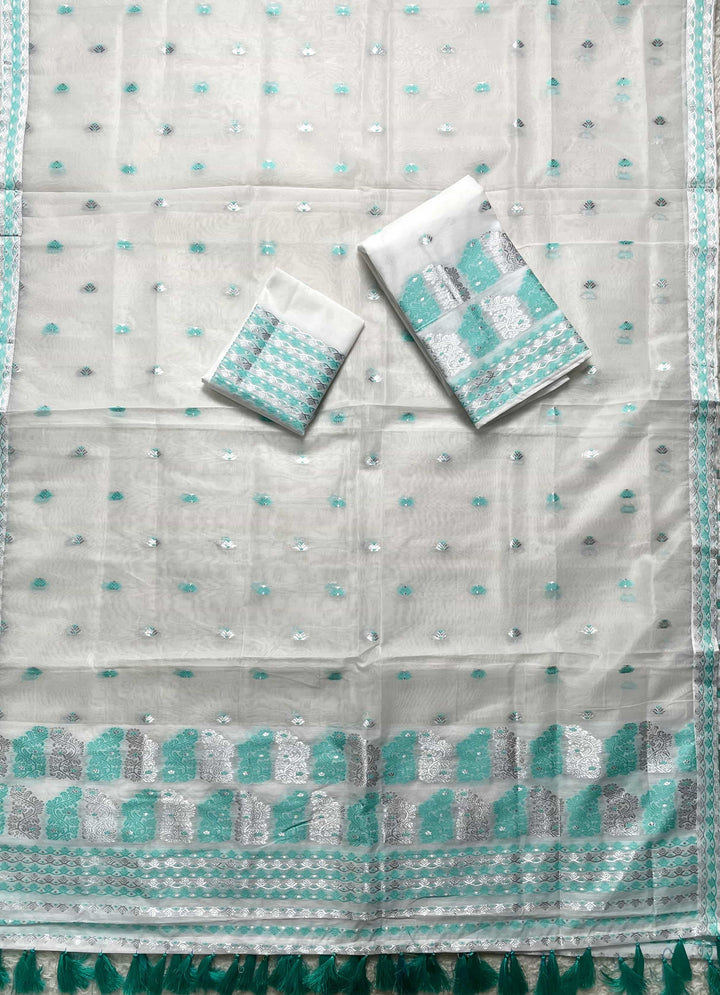 Ready-To-Wear Silver Jari Super Cotton Mekhela Art-Nuni Sador