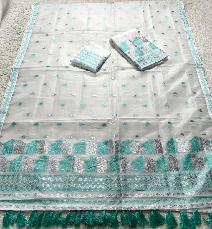 Ready-To-Wear Silver Jari Super Cotton Mekhela Art-Nuni Sador