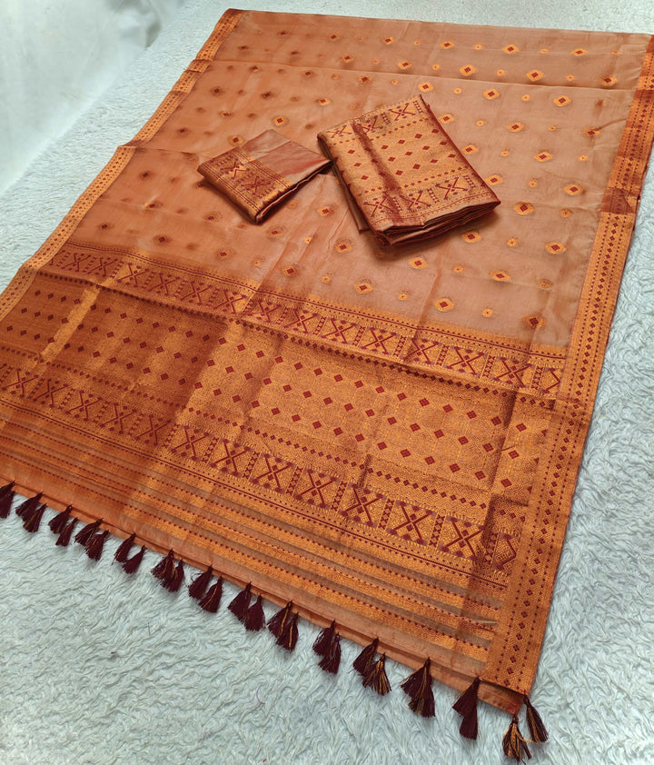 Ready-To-Wear Copper Jari Premium Poly Mekhela Art-Nuni Sador