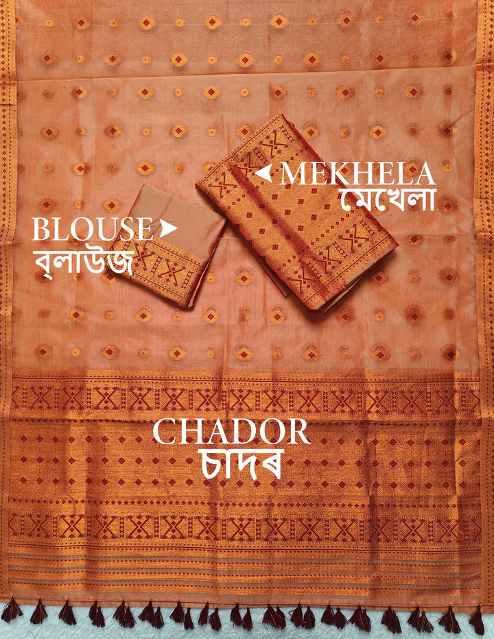 Ready-To-Wear Copper Jari Premium Poly Mekhela Art-Nuni Sador