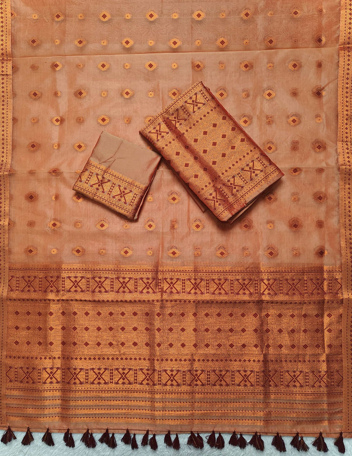 Ready-To-Wear Copper Jari Premium Poly Mekhela Art-Nuni Sador