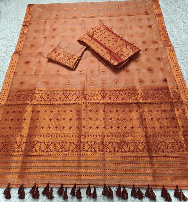 Ready-To-Wear Copper Jari Premium Poly Mekhela Art-Nuni Sador