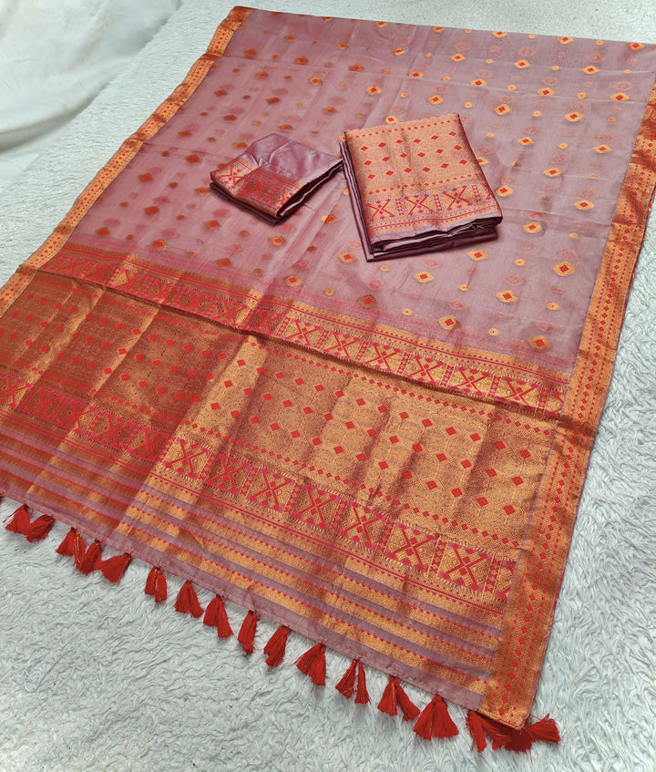 Ready-To-Wear Copper Jari Premium Poly Mekhela Art-Nuni Sador