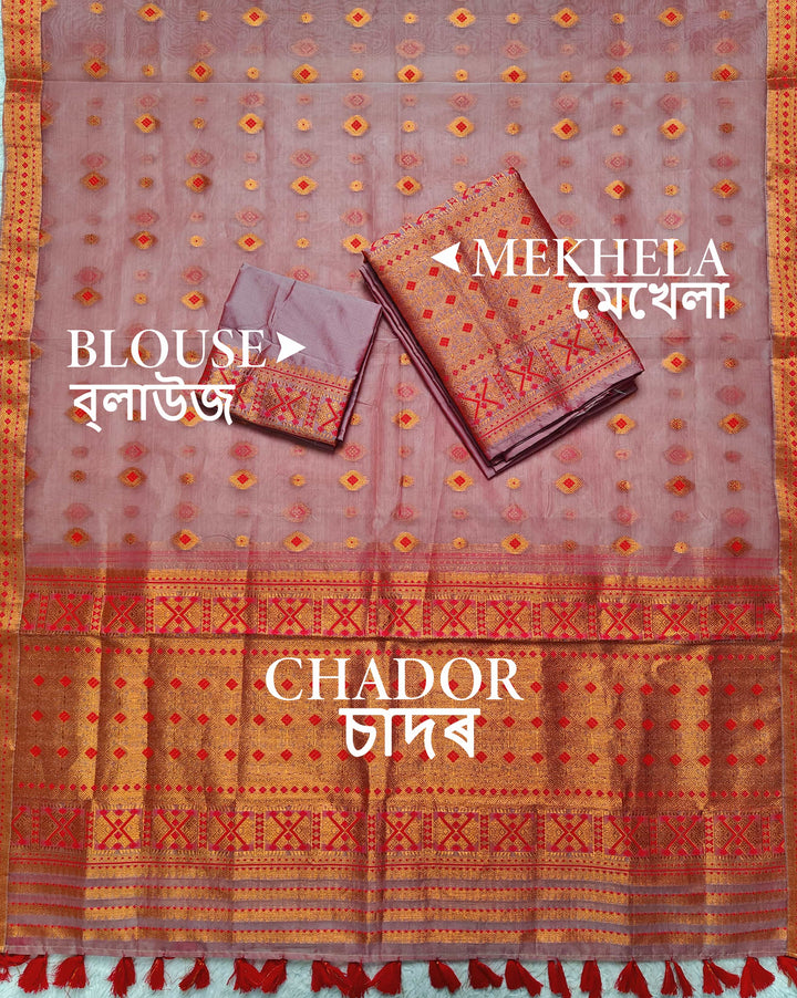 Ready-To-Wear Copper Jari Premium Poly Mekhela Art-Nuni Sador