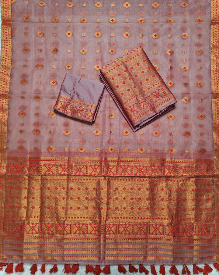 Ready-To-Wear Copper Jari Premium Poly Mekhela Art-Nuni Sador