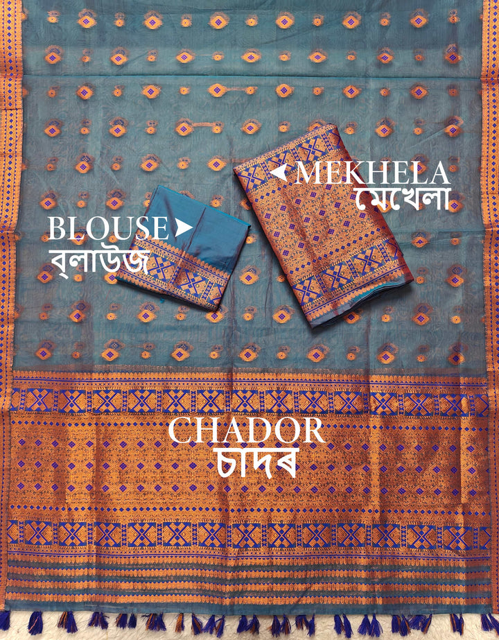 Ready-To-Wear Copper Jari Premium Poly Mekhela Art-Nuni Sador