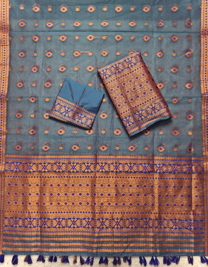 Ready-To-Wear Copper Jari Premium Poly Mekhela Art-Nuni Sador