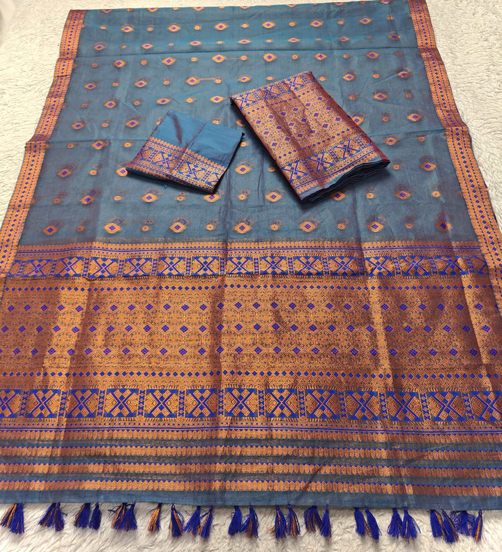 Ready-To-Wear Copper Jari Premium Poly Mekhela Art-Nuni Sador