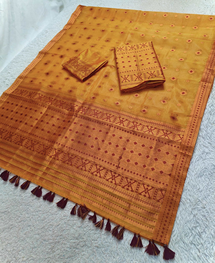 Ready-To-Wear Copper Jari Premium Poly Mekhela Art-Nuni Sador