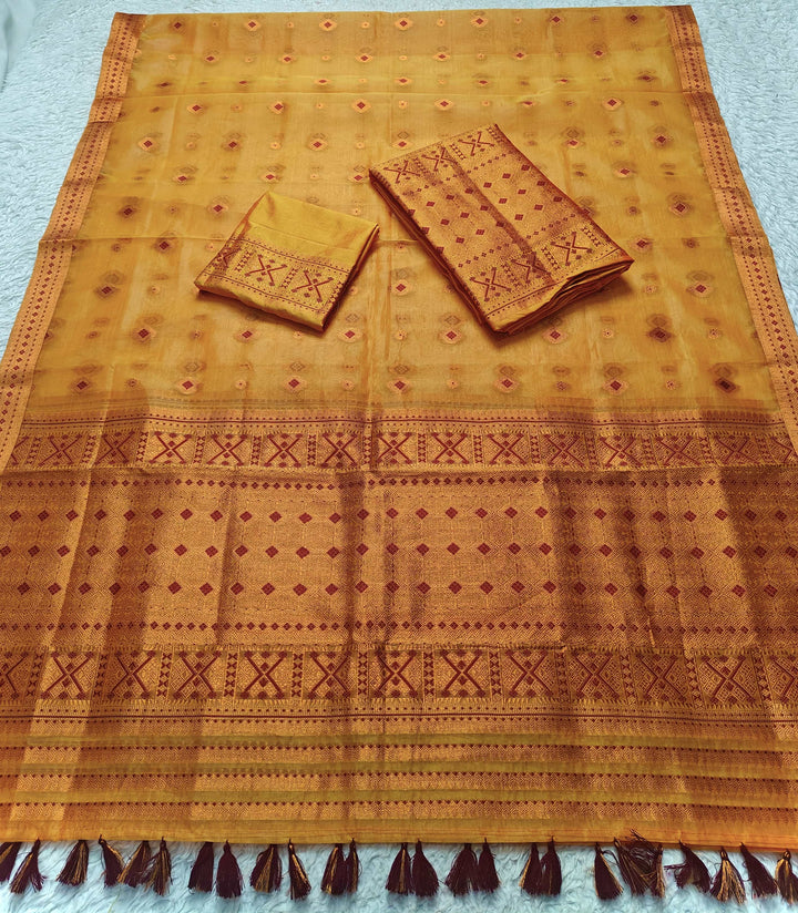 Ready-To-Wear Copper Jari Premium Poly Mekhela Art-Nuni Sador