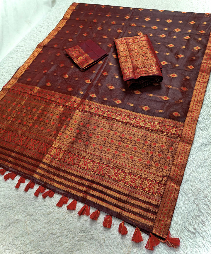 Ready-To-Wear Copper Jari Premium Poly Mekhela Art-Nuni Sador