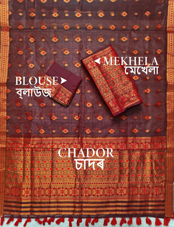 Ready-To-Wear Copper Jari Premium Poly Mekhela Art-Nuni Sador