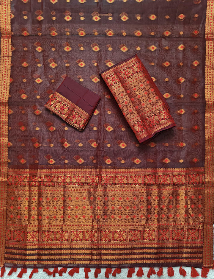 Ready-To-Wear Copper Jari Premium Poly Mekhela Art-Nuni Sador