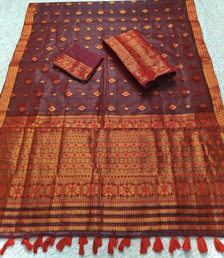 Ready-To-Wear Copper Jari Premium Poly Mekhela Art-Nuni Sador