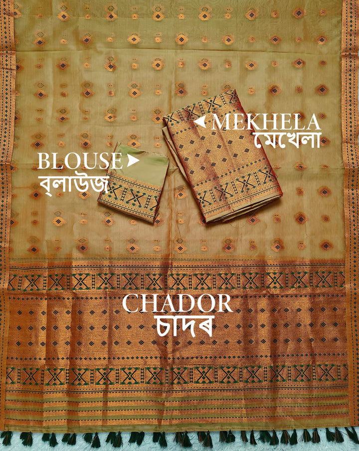 Ready-To-Wear Copper Jari Premium Poly Mekhela Art-Nuni Sador