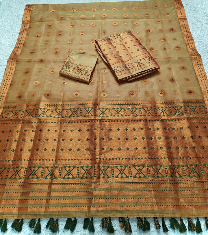 Ready-To-Wear Copper Jari Premium Poly Mekhela Art-Nuni Sador