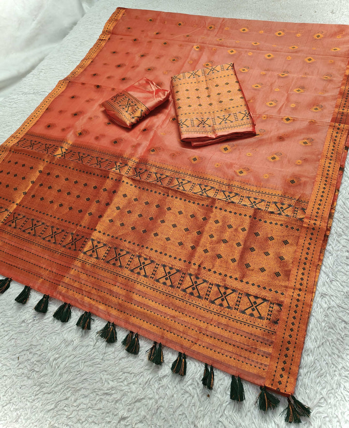 Ready-To-Wear Copper Jari Premium Poly Mekhela Art-Nuni Sador