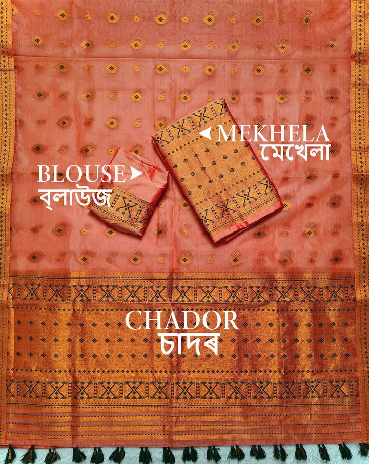 Ready-To-Wear Copper Jari Premium Poly Mekhela Art-Nuni Sador