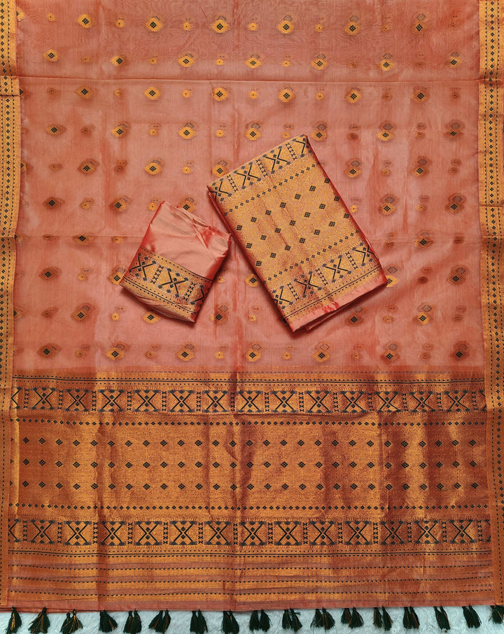 Ready-To-Wear Copper Jari Premium Poly Mekhela Art-Nuni Sador