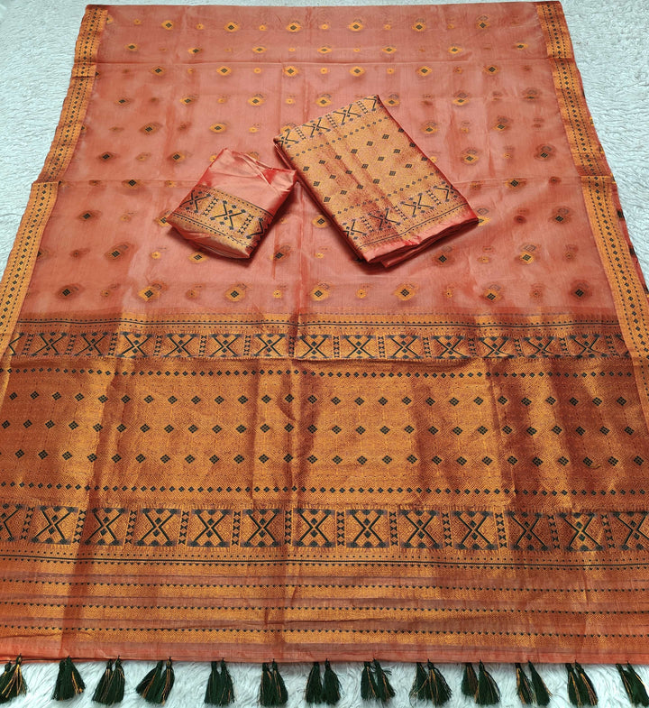 Ready-To-Wear Copper Jari Premium Poly Mekhela Art-Nuni Sador