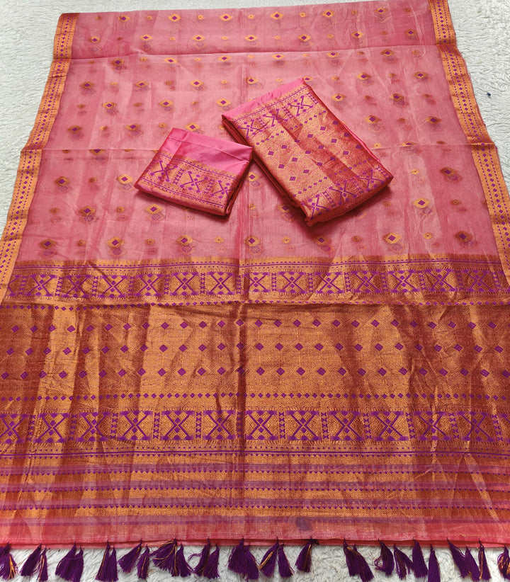 Ready-To-Wear Copper Jari Premium Poly Mekhela Art-Nuni Sador