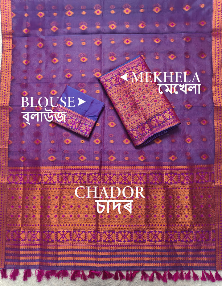 Ready-To-Wear Copper Jari Premium Poly Mekhela Art-Nuni Sador