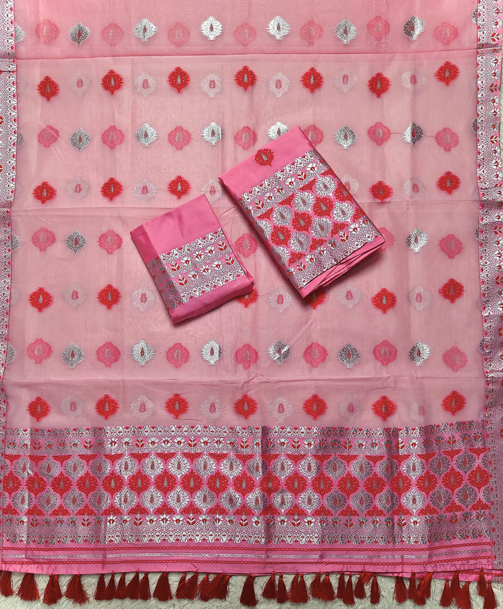 Ready-To-Wear Silver Jari & Dhaga Work Premium Poly Mekhela Art-Nuni Sador