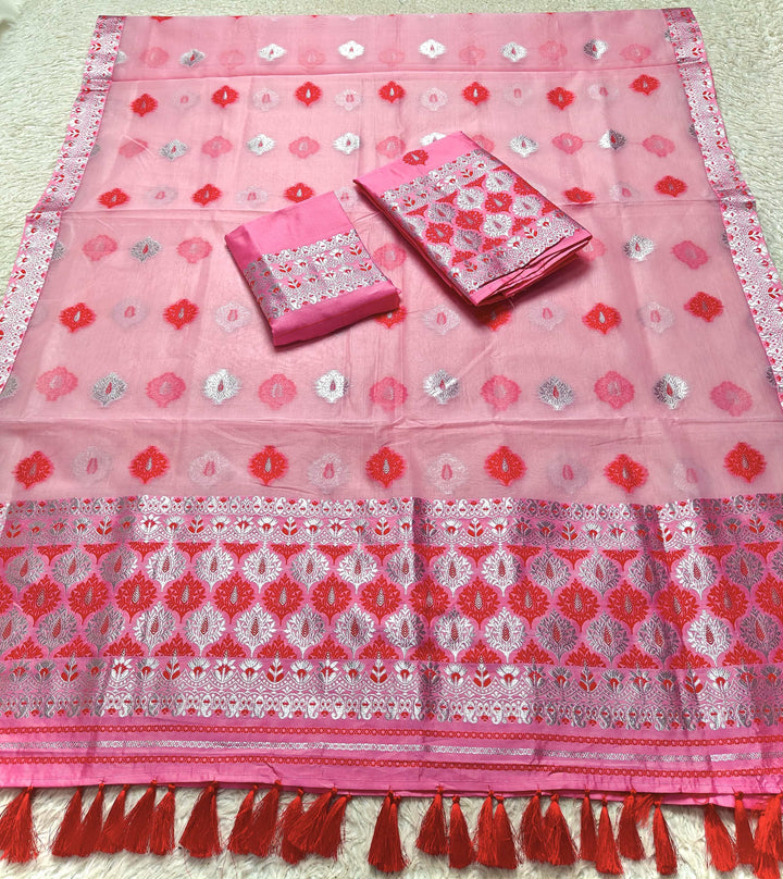 Ready-To-Wear Silver Jari & Dhaga Work Premium Poly Mekhela Art-Nuni Sador