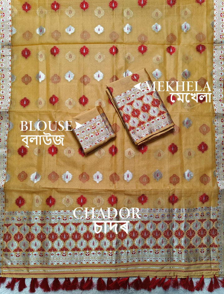 Ready-To-Wear Silver Jari & Dhaga Work Premium Poly Mekhela Art-Nuni Sador