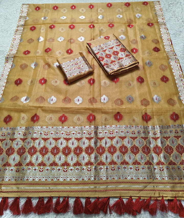 Ready-To-Wear Silver Jari & Dhaga Work Premium Poly Mekhela Art-Nuni Sador