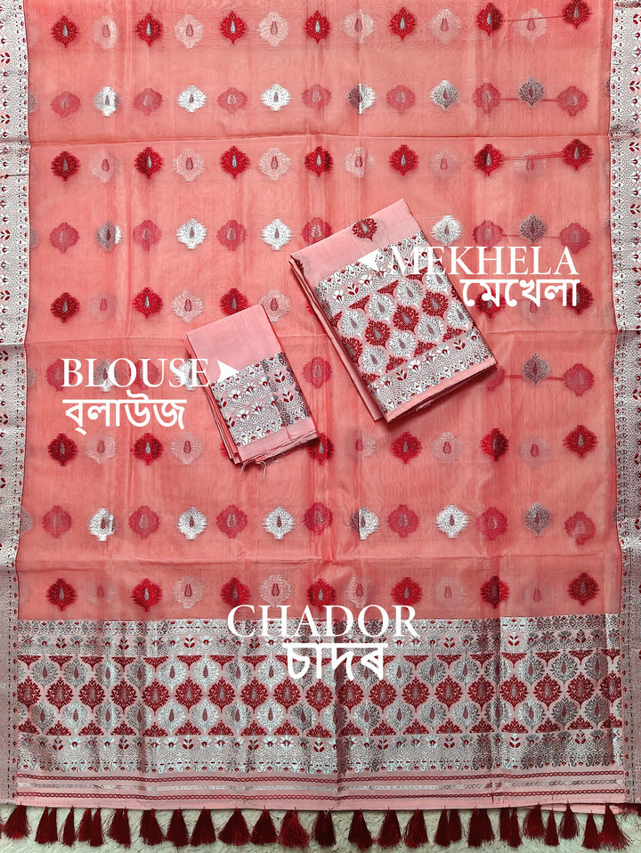 Ready-To-Wear Silver Jari & Dhaga Work Premium Poly Mekhela Art-Nuni Sador