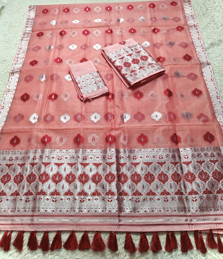 Ready-To-Wear Silver Jari & Dhaga Work Premium Poly Mekhela Art-Nuni Sador