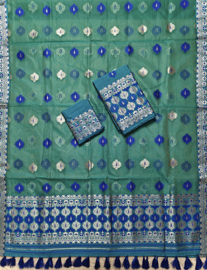 Ready-To-Wear Silver Jari & Dhaga Work Premium Poly Mekhela Art-Nuni Sador