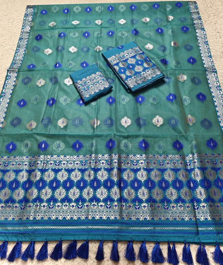 Ready-To-Wear Silver Jari & Dhaga Work Premium Poly Mekhela Art-Nuni Sador