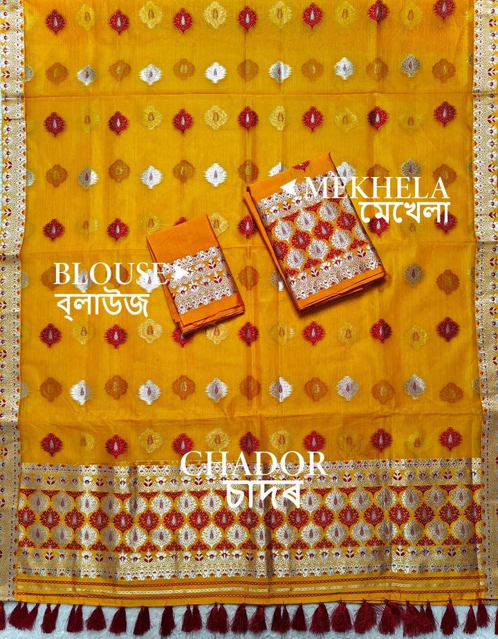 Ready-To-Wear Silver Jari & Dhaga Work Premium Poly Mekhela Art-Nuni Sador