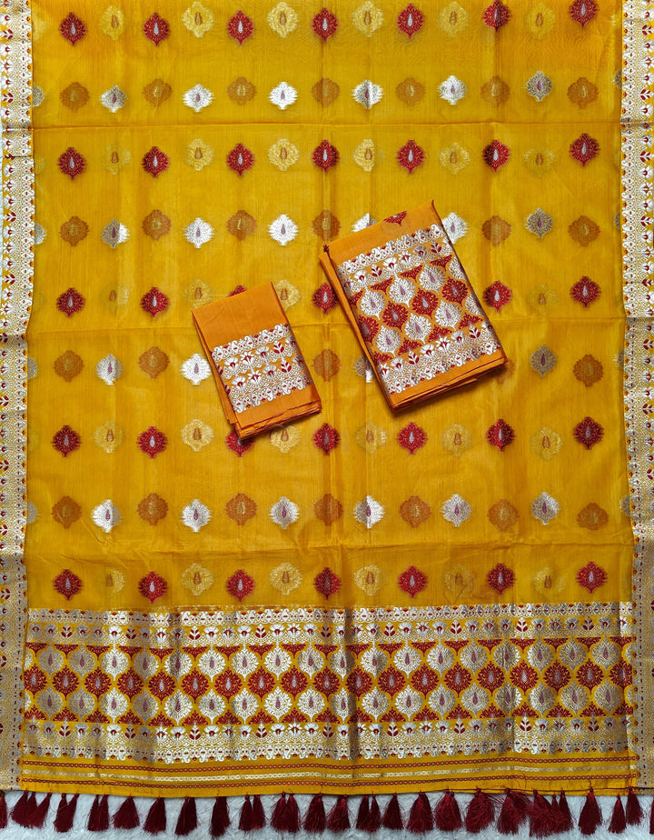 Ready-To-Wear Silver Jari & Dhaga Work Premium Poly Mekhela Art-Nuni Sador