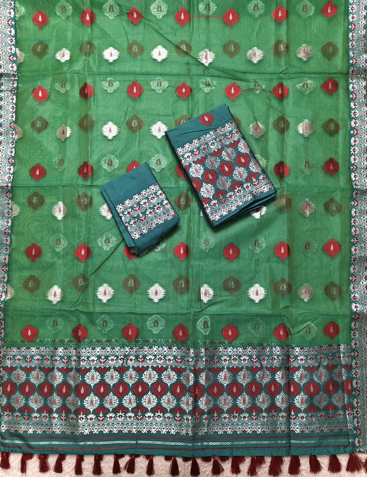 Ready-To-Wear Silver Jari & Dhaga Work Premium Poly Mekhela Art-Nuni Sador