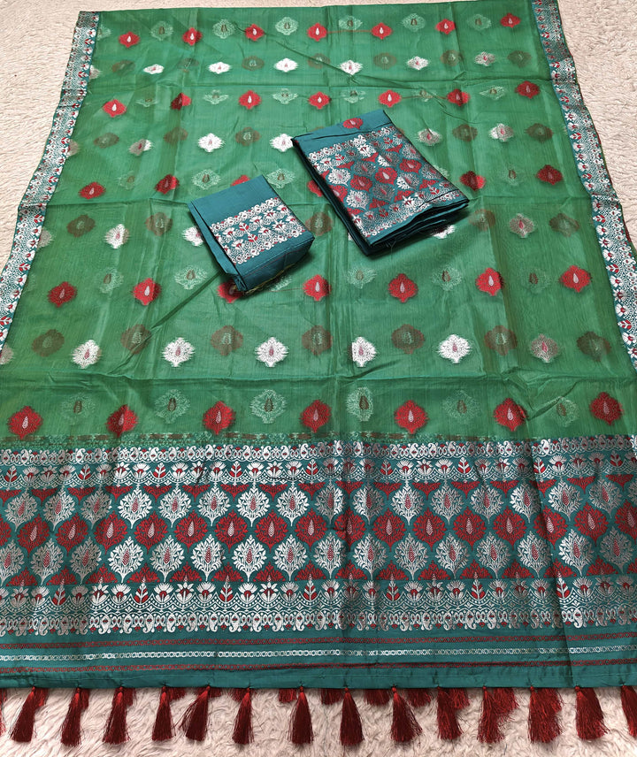 Ready-To-Wear Silver Jari & Dhaga Work Premium Poly Mekhela Art-Nuni Sador