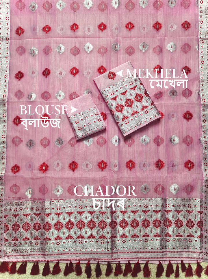 Ready-To-Wear Silver Jari & Dhaga Work Premium Poly Mekhela Art-Nuni Sador