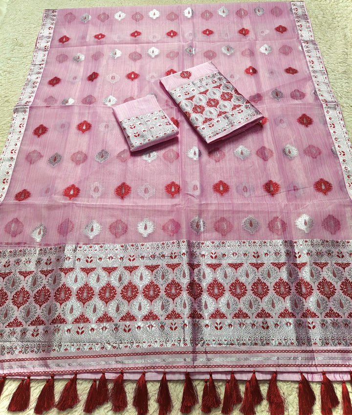 Ready-To-Wear Silver Jari & Dhaga Work Premium Poly Mekhela Art-Nuni Sador