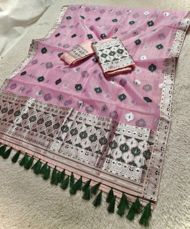 Ready-To-Wear Silver Jari & Dhaga Work Premium Poly Mekhela Art-Nuni Sador